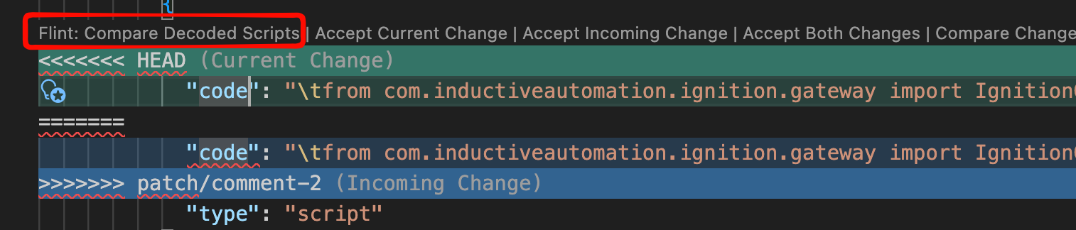 Code Lens showing Compare Decoded Scripts action